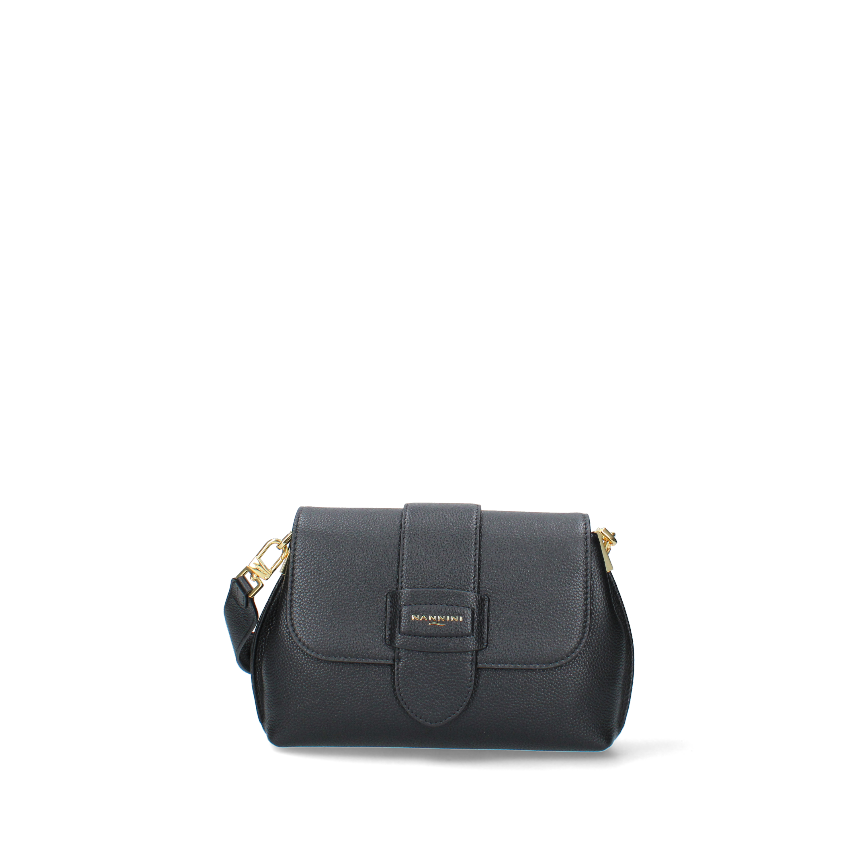 BORSA A TRACOLLA IN PELLE MARTELLATA CON PATTA DONNA NERO
