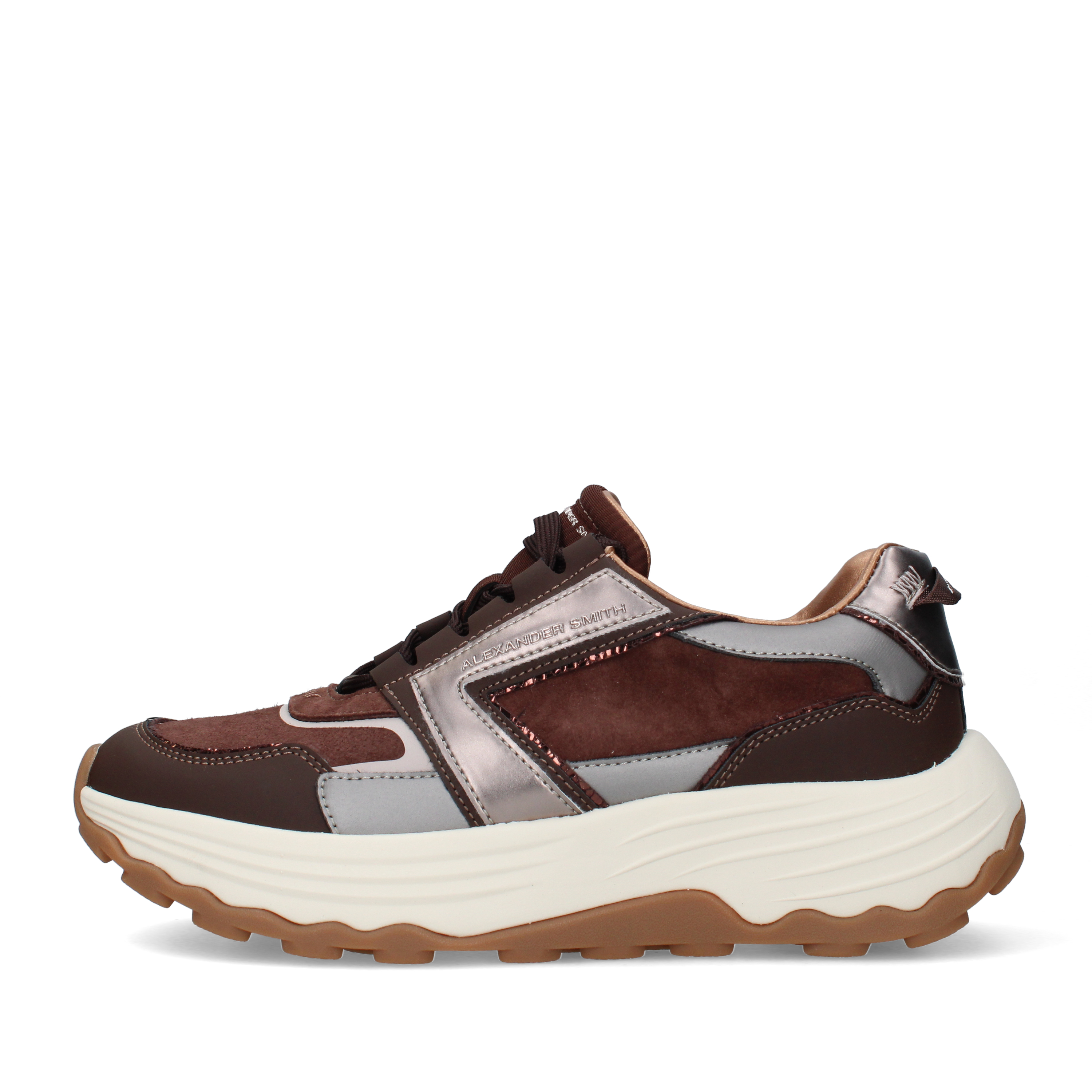 SNEAKERS BASSE CON SUOLA CHUNKY E INSERTI METALLIZZATI DONNA MARRONE