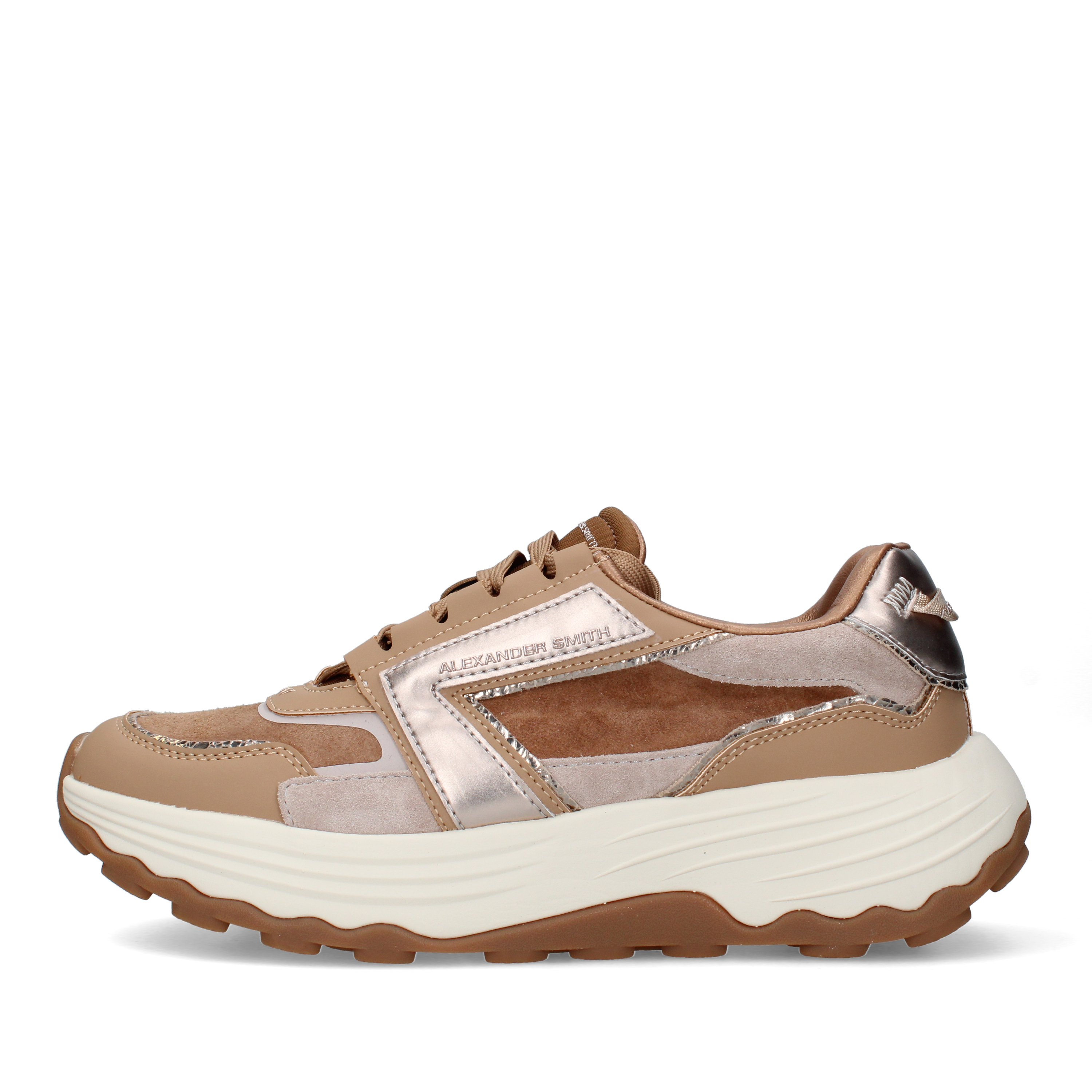 SNEAKERS BASSE CON SUOLA CHUNKY E INSERTI METALLIZZATI DONNA BEIGE