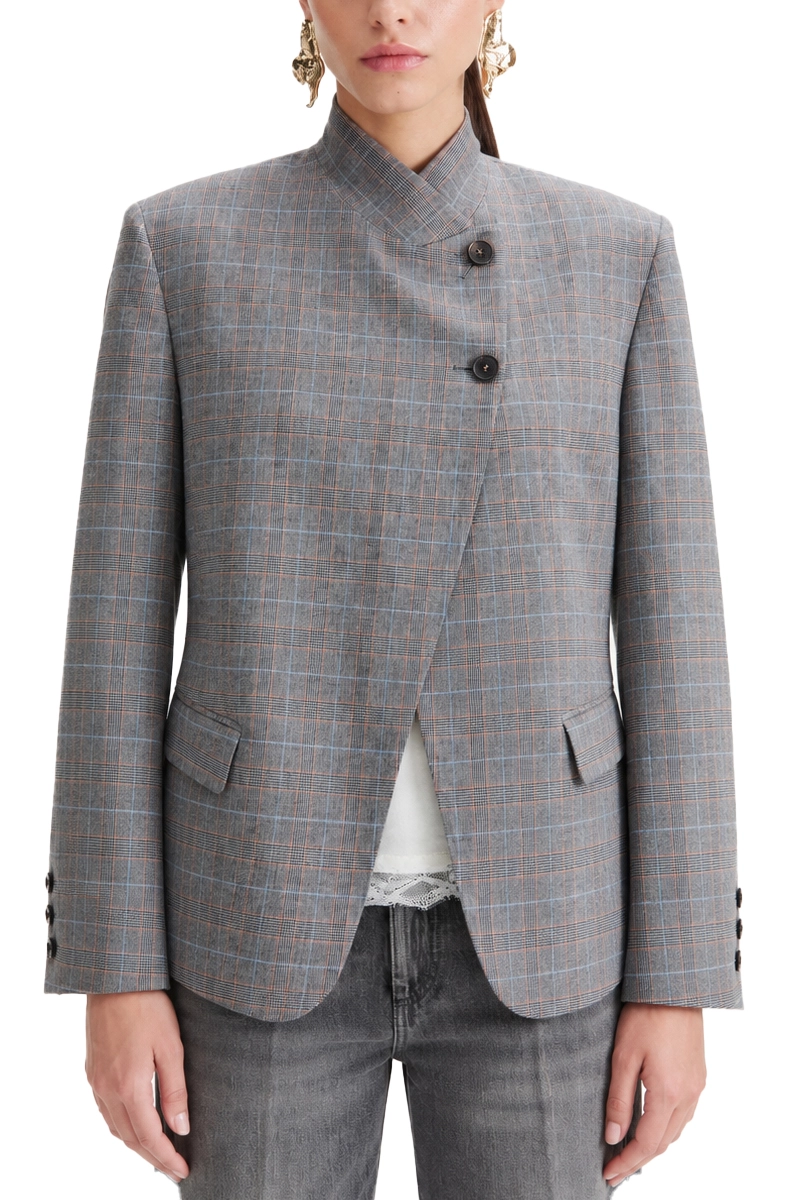 BLAZER MICRO PRINCIPE DI GALLES CON REVER ABBOTTONATO DONNA GRIGIO