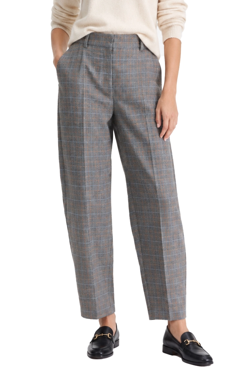 PANTALONI PALAZZO STILE BARREL FANTASIA MICRO PRINCIPE DI GALLES DONNA GRIGIO