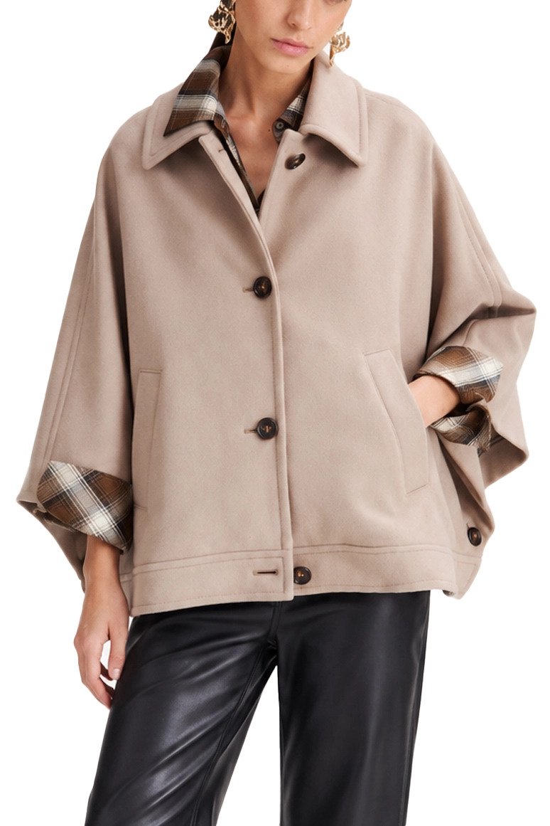 CAPPOTTO MODELLO CAPPA IN MISTO LANA CON COLLO A CAMICIA DONNA BEIGE