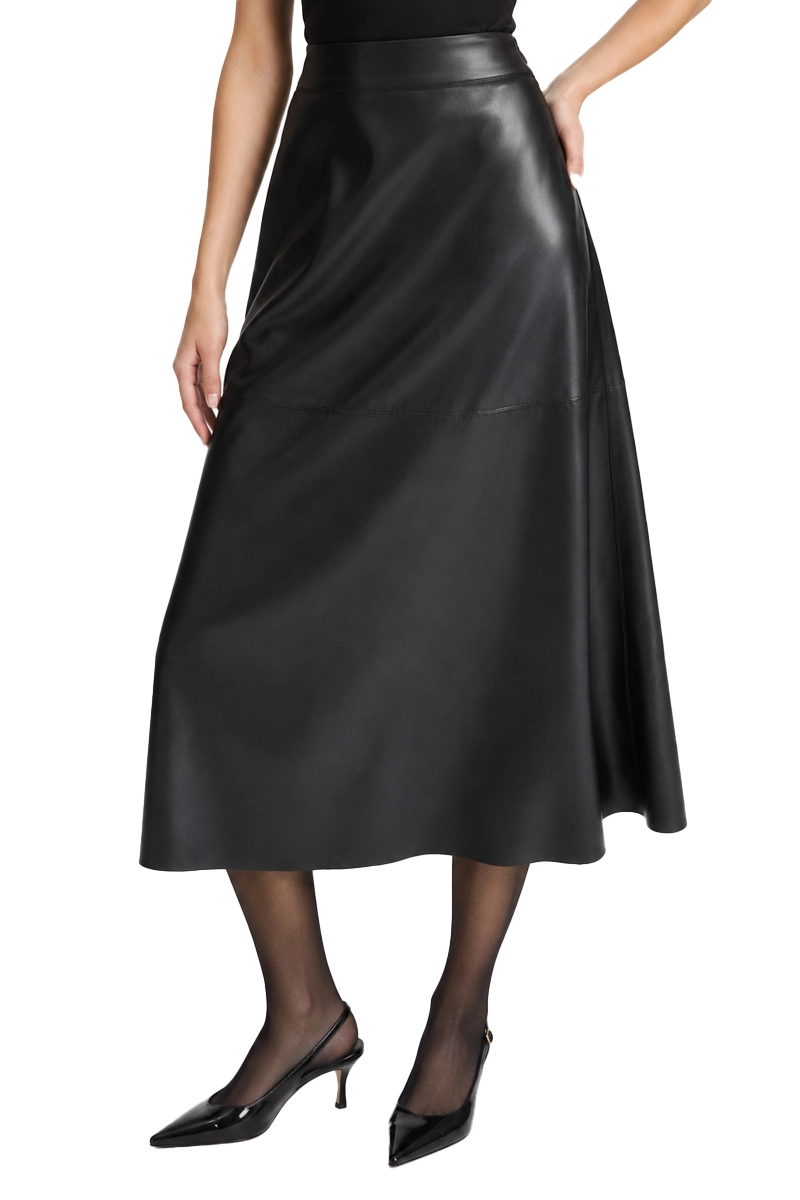 GONNA LUNGA MIDI SVASATA IN JERSEY SPALMATO DONNA NERO