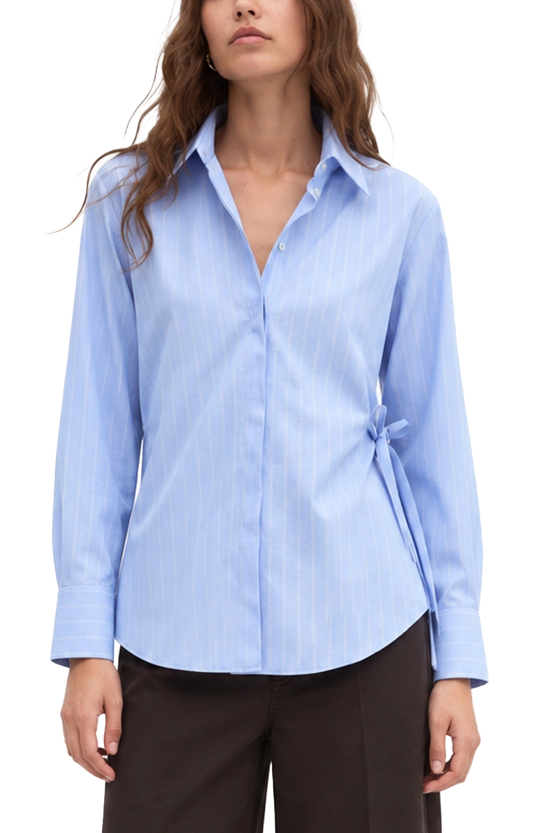 CAMICIA OVER IN POPELINE MISTO COTONE CON LUREX DONNA AZZURRO