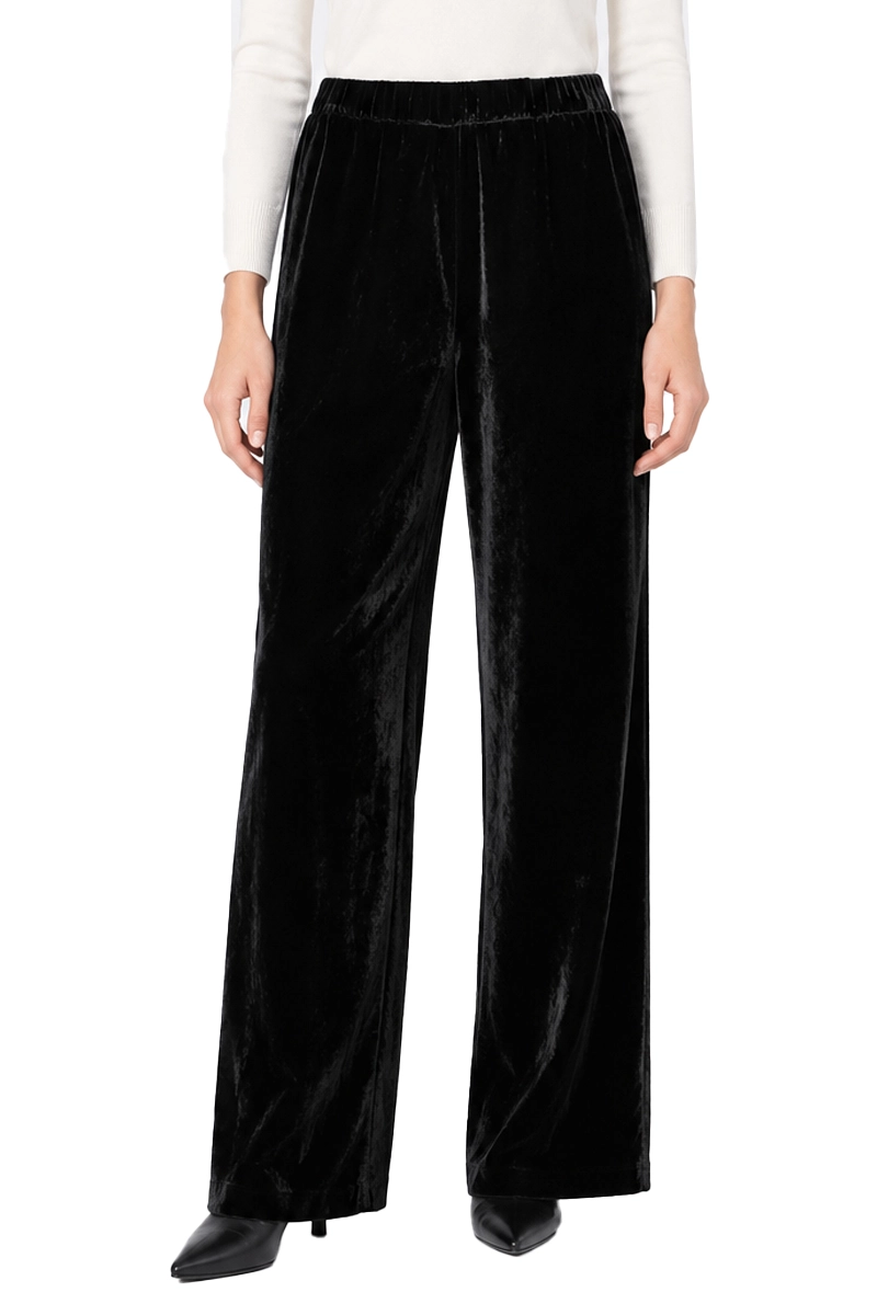 PANTALONI PALAZZO ìIN VELLUTO CON VITA ELASTICIZZATA DONNA NERO