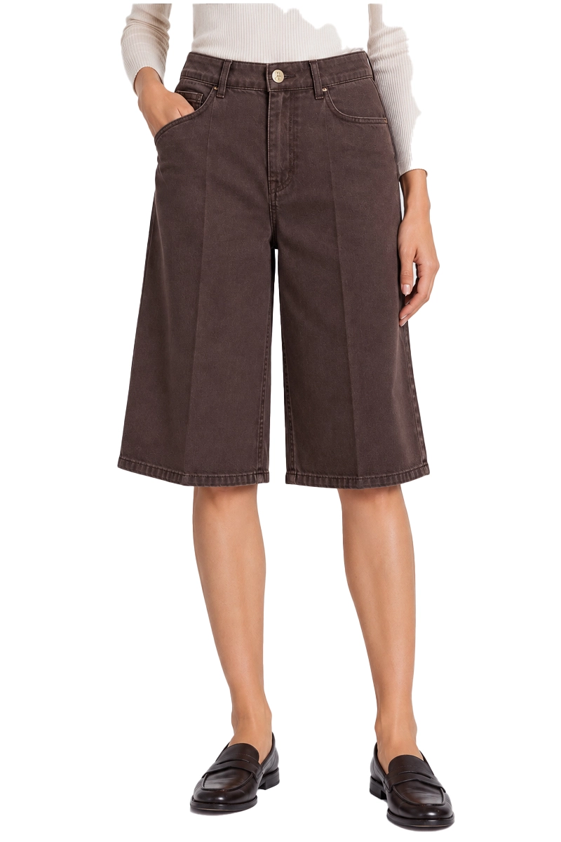 PANTALONI CROPPED STILE BERMUDAIN DENIM DONNA MARRONE