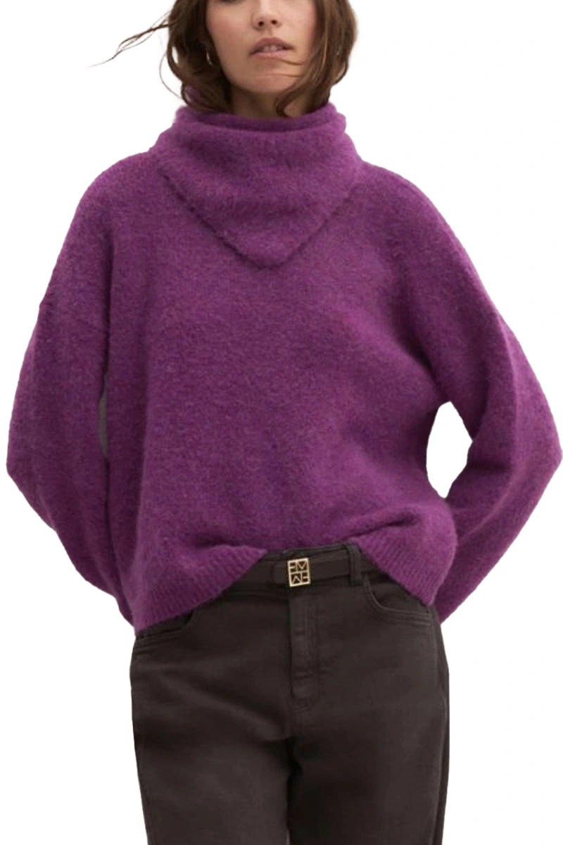 MAGLIA GIROCOLLO OVERSIZE IN MISTO LANA CON BANDANA COORDINATA DONNA VIOLA