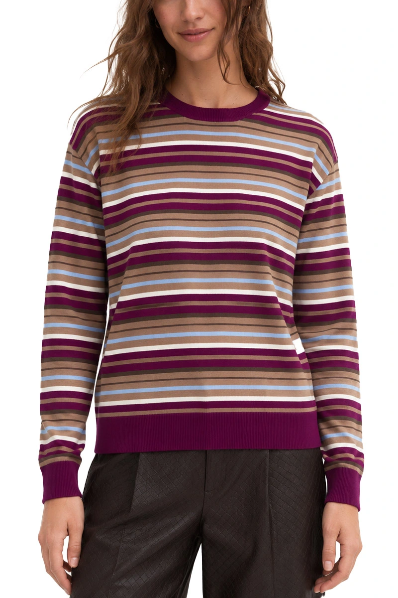 MAGLIA GIROCOLLO BOXY A RIGHE MULTICOLOR IN MISTO VISCOSA DONNA VIOLA