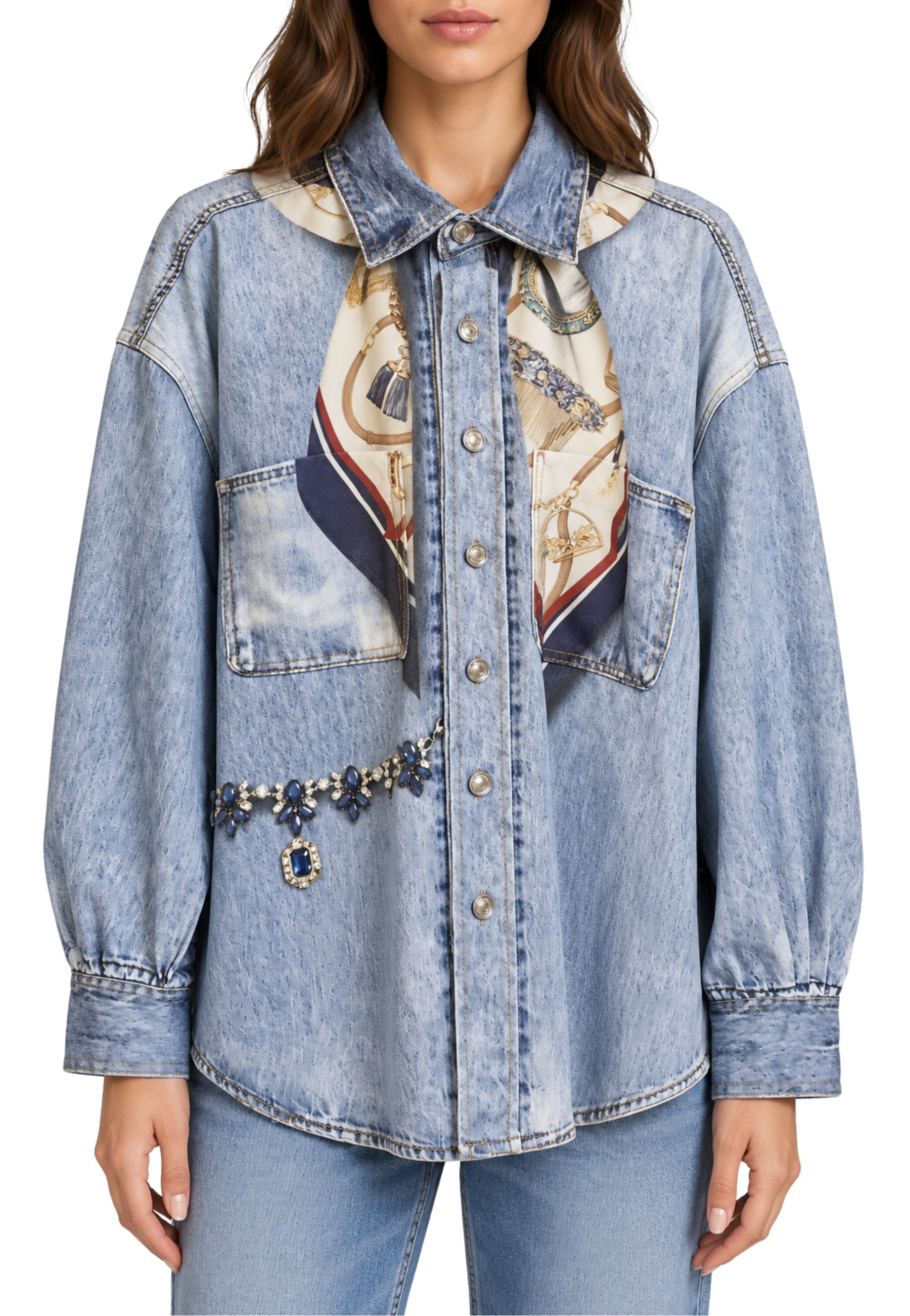 CAMICIA OVERSIZE CON FANTASIA STAMPATA DONNA BLU