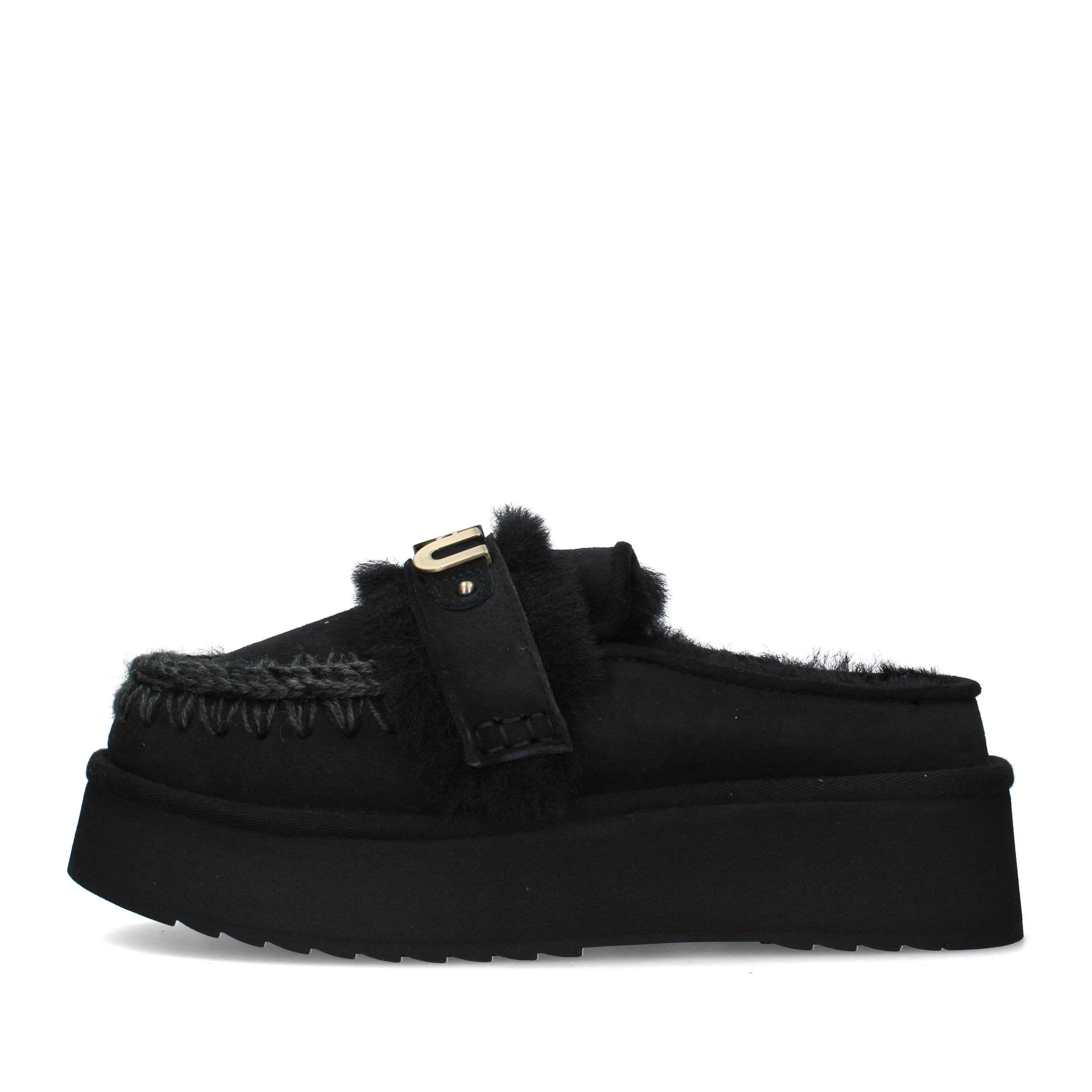 SABOT CON PELLICCIA E LOGO METALLICO DONNA NERO