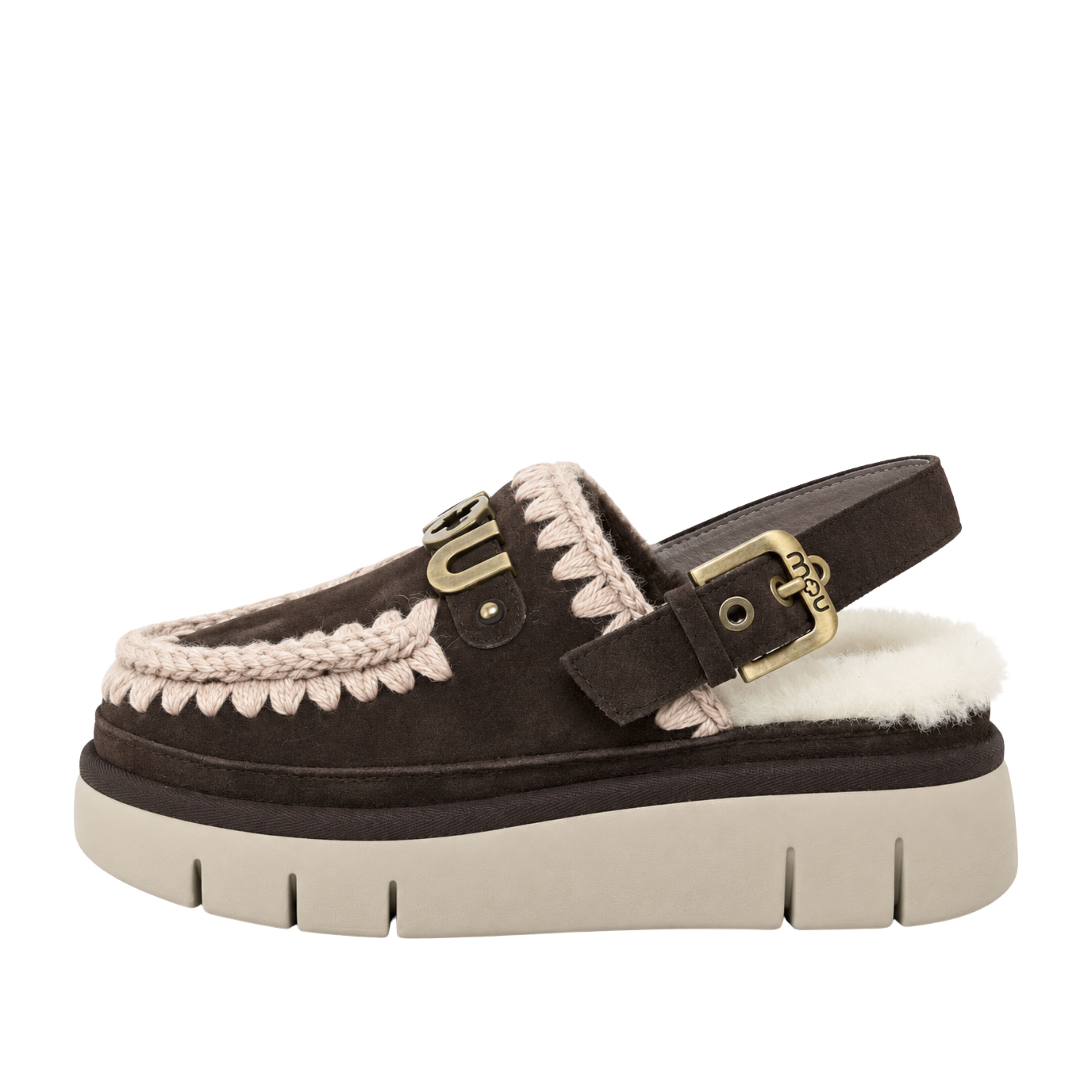 SABOT PLATFORM CON BORDATURA A TRECCIA DONNA MARRONE