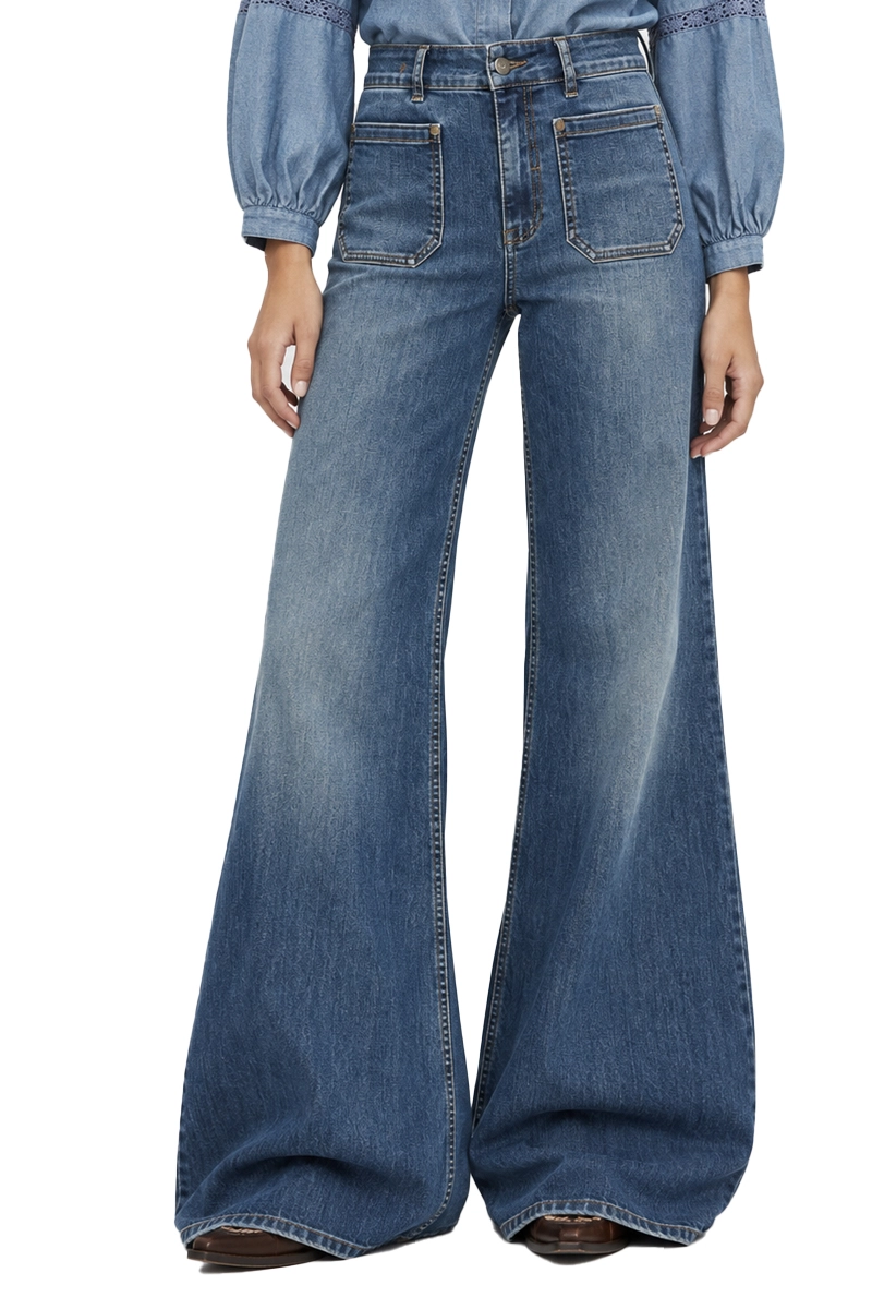 JEANS A ZAMPA OVER FLARE IN DENIM STRETCH DONNA BLU