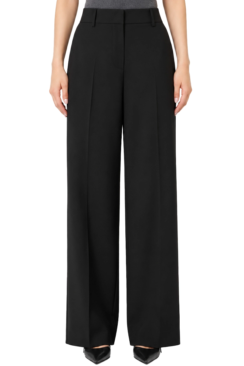 PANTALONI PALAZZO IN PURA LANA STRETCH DONNA NERO