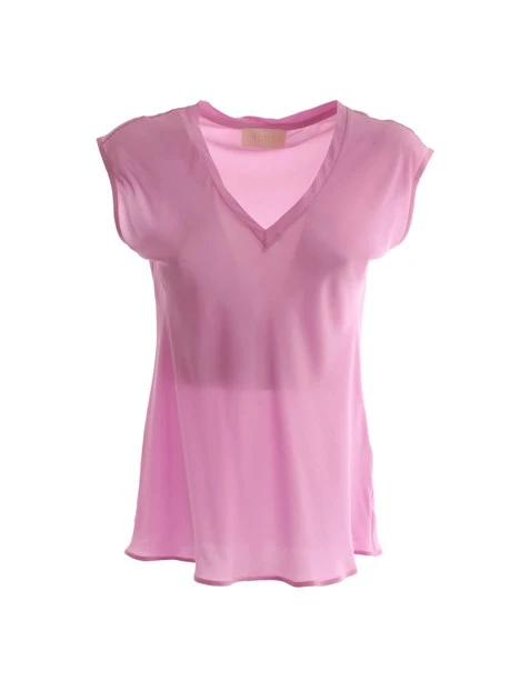 TOP SMANICATO IN MISTO SETA DONNA ROSA