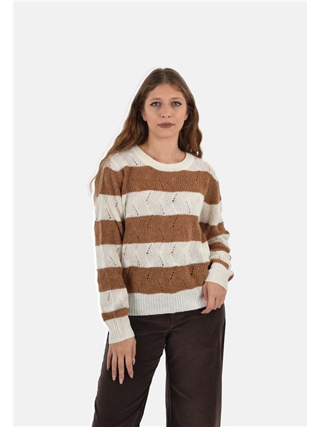 MAGLIA GIROCOLLO FANSTASIA A RIGHE DONNA BIANCO