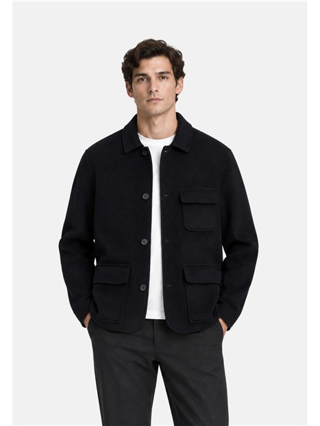 GIACCA UTILITY IN LANA MERINO UOMO BLU SCURO