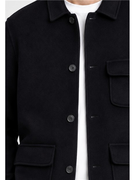 GIACCA UTILITY IN LANA MERINO UOMO BLU SCURO