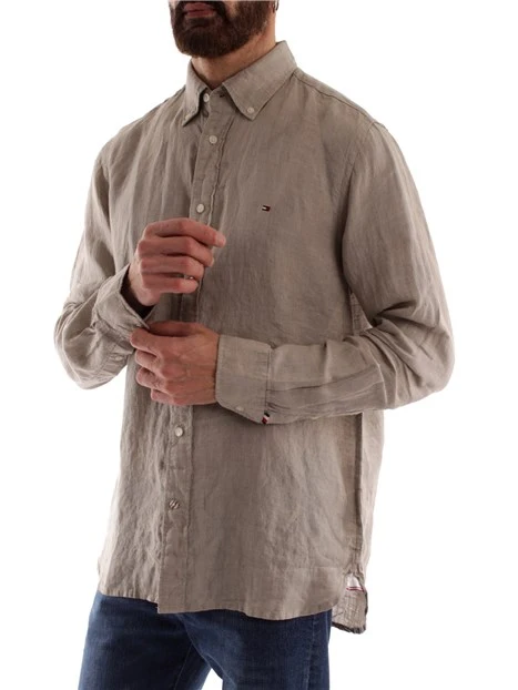 CAMICIA TINTA UNITA IN LINO UOMO BEIGE