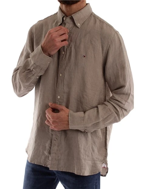 CAMICIA TINTA UNITA IN LINO UOMO BEIGE