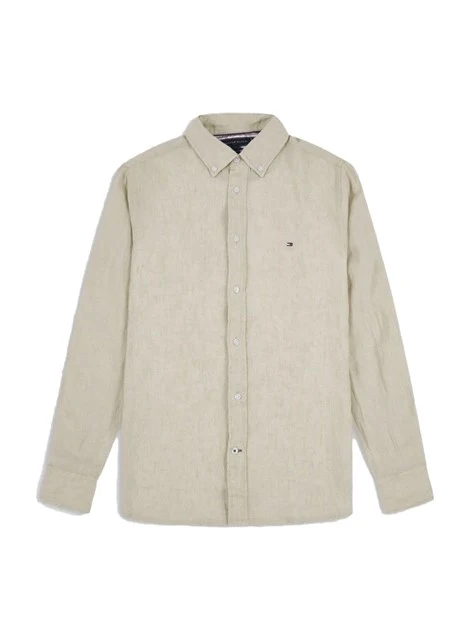 CAMICIA TINTA UNITA IN LINO UOMO BEIGE