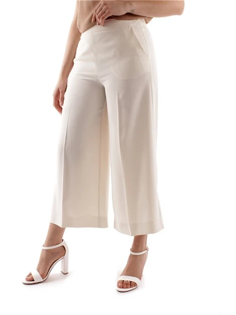 PANTALONE CROPPED CON PIEGA DONNA BIANCO