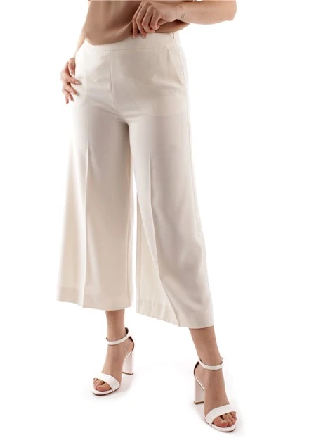 PANTALONE CROPPED CON PIEGA DONNA BIANCO