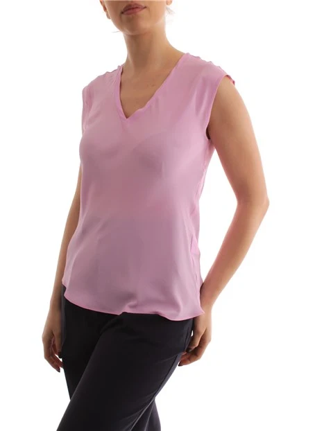 TOP SMANICATO IN MISTO SETA DONNA ROSA