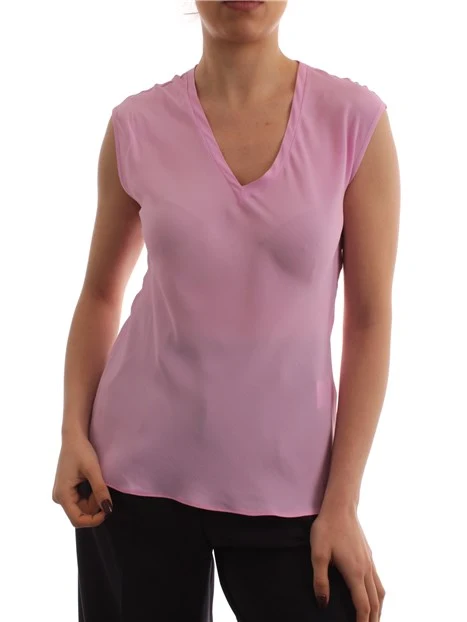 TOP SMANICATO IN MISTO SETA DONNA ROSA