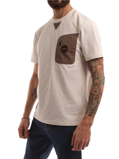 T-SHIRT MANICA CORTA CON TASCHINO E LOGO BICOLORE UOMO BIANCO