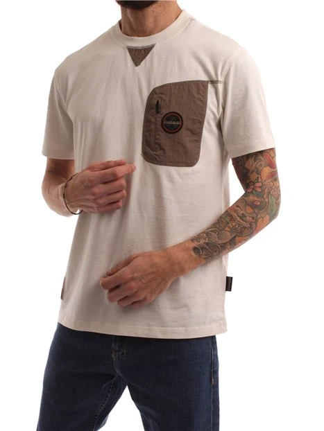 T-SHIRT MANICA CORTA CON TASCHINO E LOGO BICOLORE UOMO BIANCO