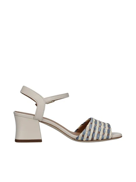 SANDALI TACCO ALTO IN PELLE E FASCIA CON TRAMA INTRECCIO DONNA BEIGE