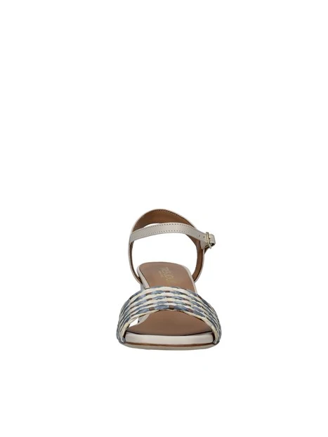 SANDALI TACCO ALTO IN PELLE E FASCIA CON TRAMA INTRECCIO DONNA BEIGE