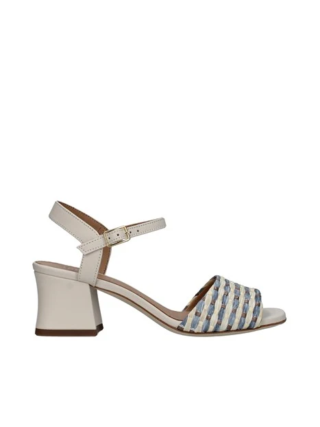 SANDALI TACCO ALTO IN PELLE E FASCIA CON TRAMA INTRECCIO DONNA BEIGE