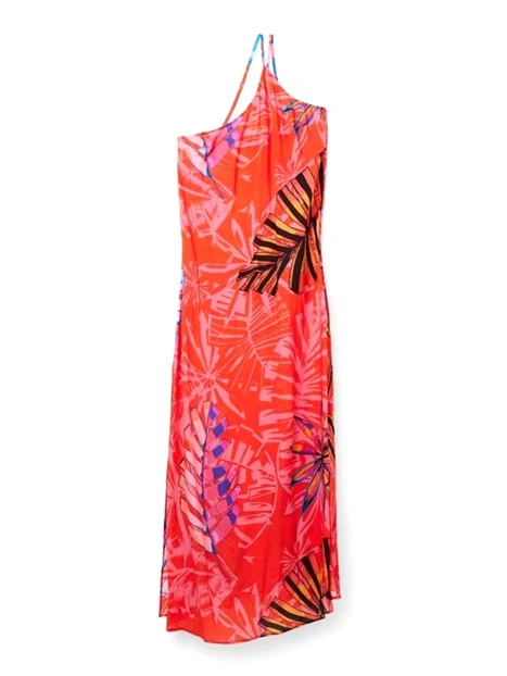 VESTITO TROPICALE ASIMMETRICO DONNA ROSSO