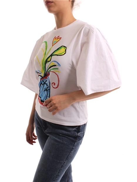 T-SHIRT CON VASO DI FIORI DONNA BIANCO