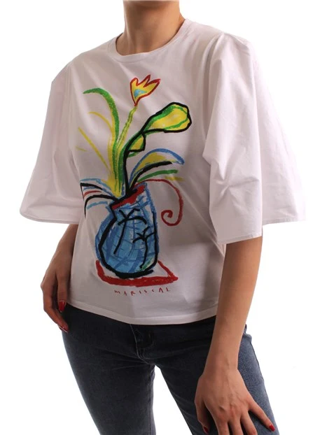 T-SHIRT CON VASO DI FIORI DONNA BIANCO