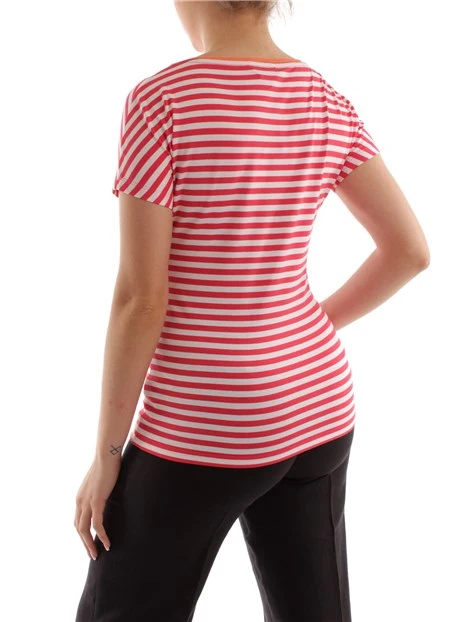 T-SHIRT MANICA CORTA A KIMONO A RIGHE DONNA ROSSO