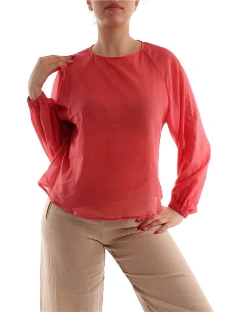 BLUSA IN COTONE TINTA UNITA DONNA ROSSO