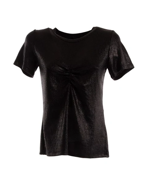 T-SHIRT CON ARRICCIATURA FRONTALE DONNA NERO