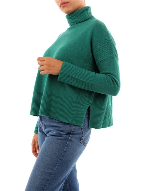 MAGLIA A COLLO ALTO CON SPACCHI DONNA VERDE