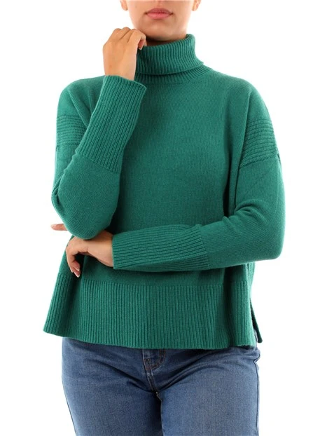 MAGLIA A COLLO ALTO CON SPACCHI DONNA VERDE