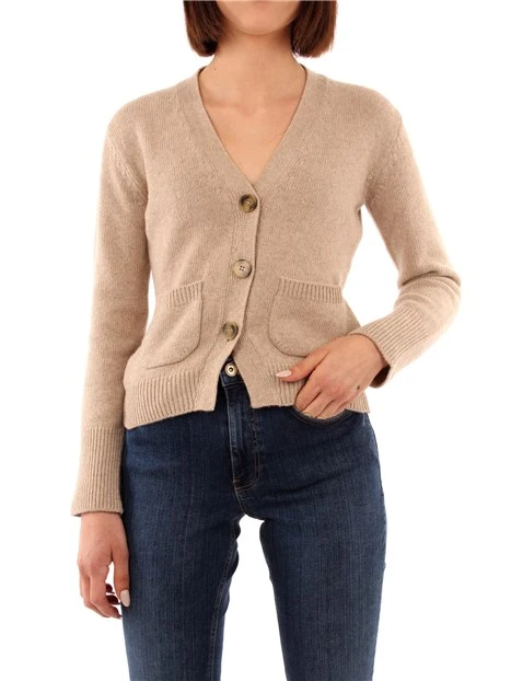 CARDIGAN MONOCHROME IN MISTO CASHMERE DONNA BEIGE