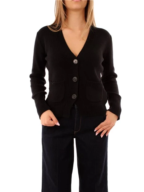 CARDIGAN MONOCHROME IN MISTO CASHMERE DONNA NERO