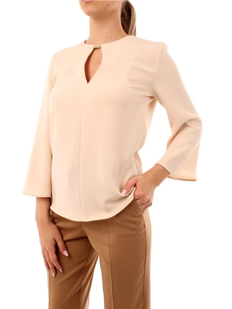 BLUSA GIROCOLLO CON MANICHE A 3/4 DONNA BEIGE