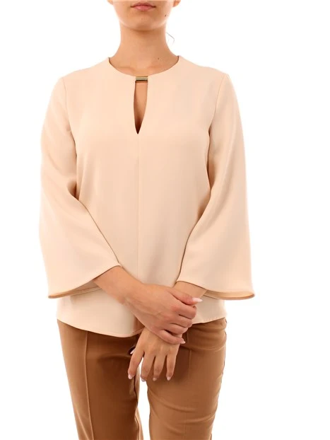 BLUSA GIROCOLLO CON MANICHE A 3/4 DONNA BEIGE