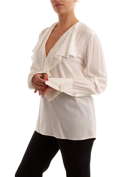 BLUSA CON VOLANT MORBIDO DONNA BIANCO