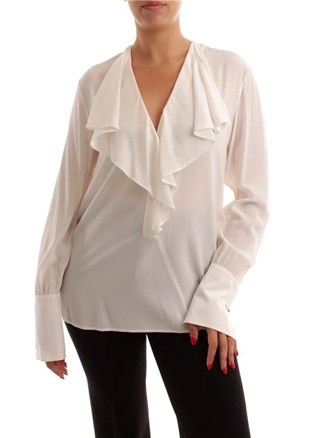 BLUSA CON VOLANT MORBIDO DONNA BIANCO