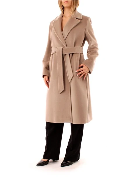 CAPPOTTO LUNGO A VESTAGLIA IN PURA LANA DONNA GRIGIO