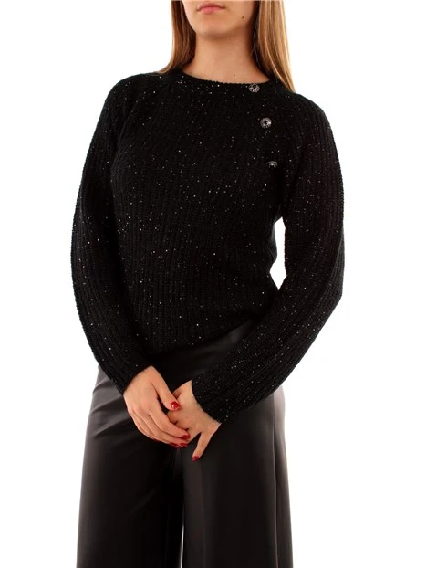 MAGLIA GIROCOLLO CON MICRO PAILLETTES DONNA NERO