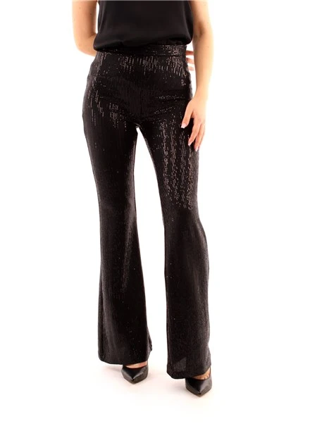 PANTALONI A ZAMPA CON PAILLETTES DONNA NERO